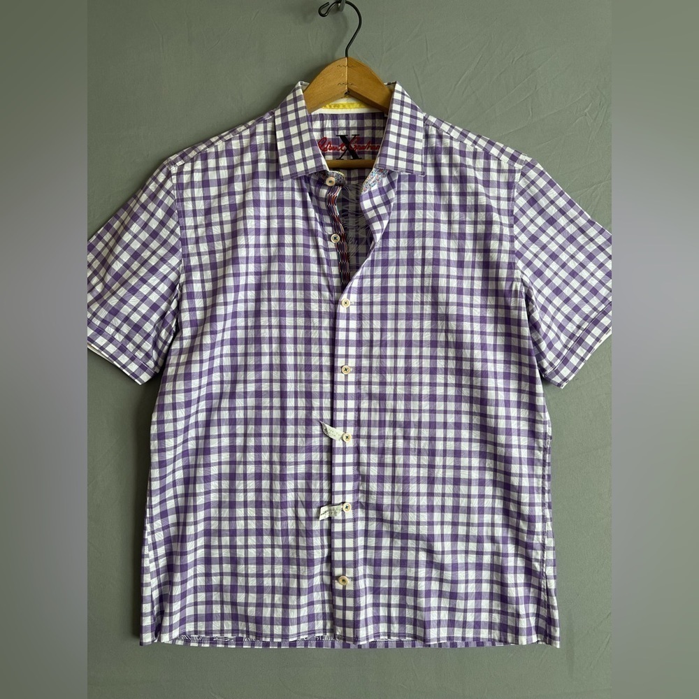 Robert Graham Shirt Men's Large Short Sleeve Purple